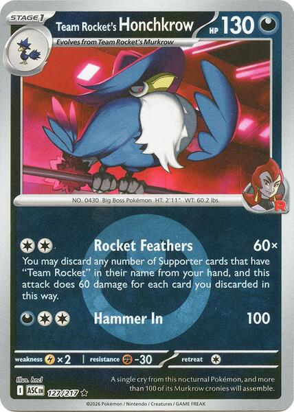 Team Rocket's Honchkrow (Energy Symbol Pattern)-#127/217-Reverse Holofoil