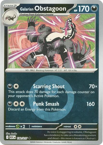 Galarian Obstagoon - 132/217 (Energy Symbol Pattern)-#132/217-Reverse Holofoil