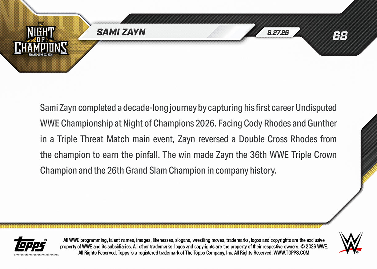 Sami Zayn WWE Topps NOW Card 68 | Limited 2026